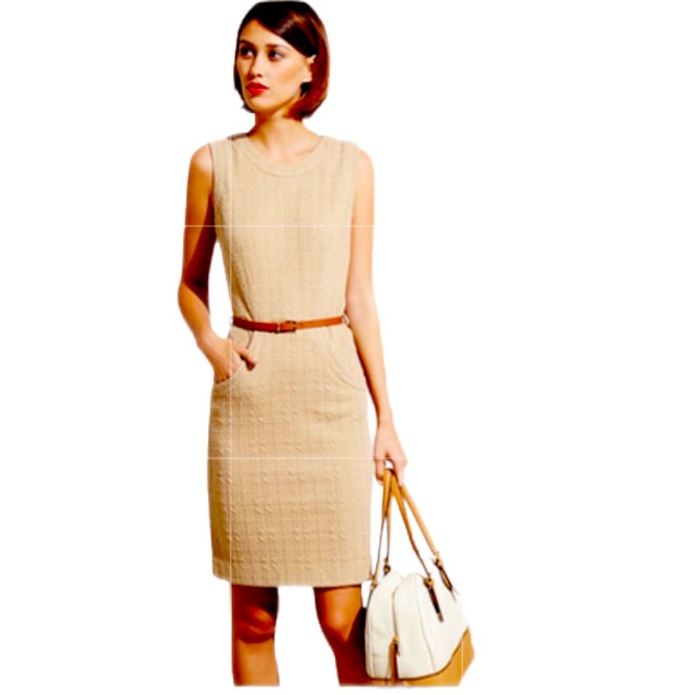 Sharagano Textured Stretch Taupe Belted Mini Dress Size 10